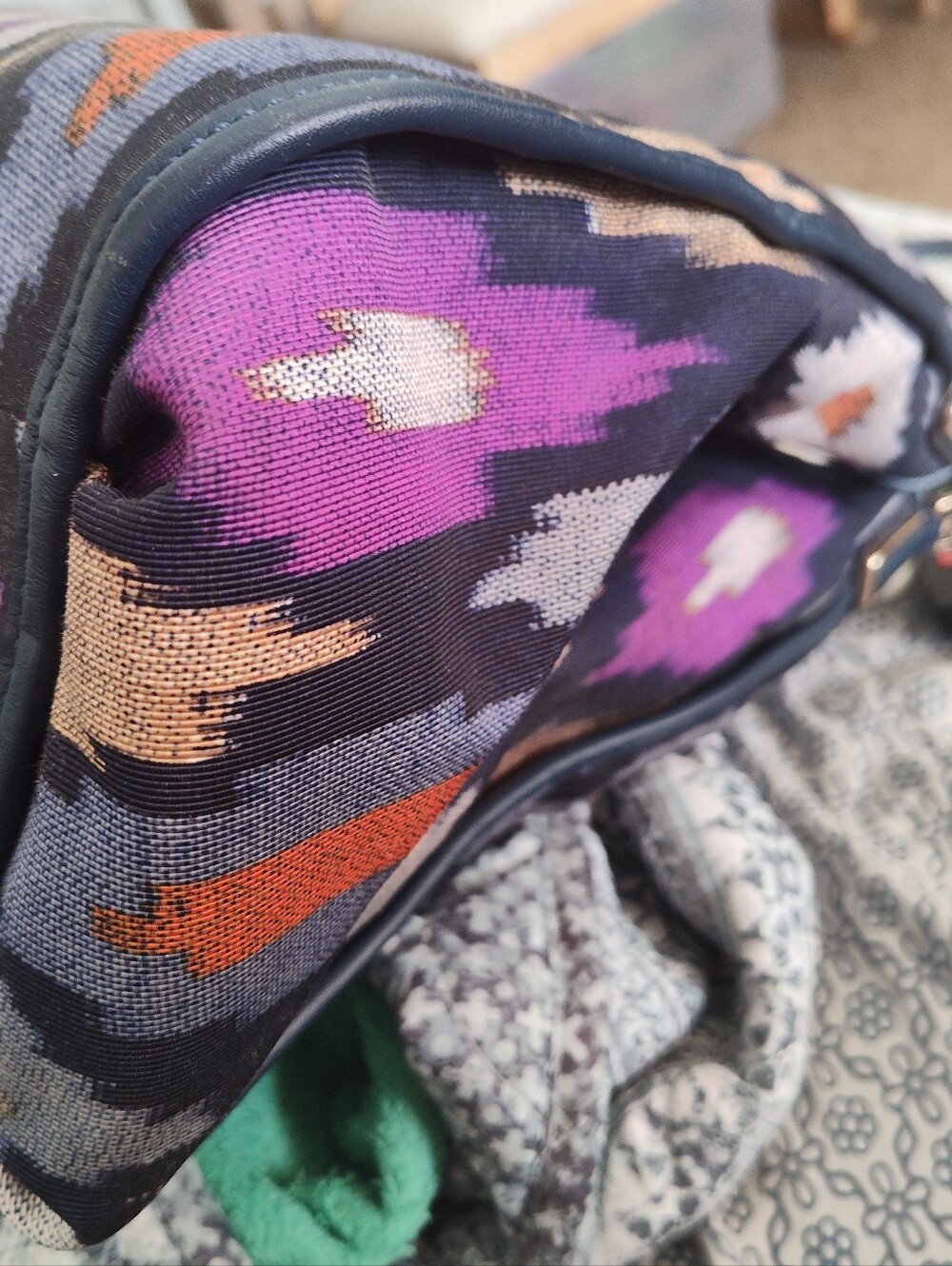 Coach Madison Ikat Print Canvas Hobo Bag with Wristlet - Purple/Black - Picture 3 of 12
